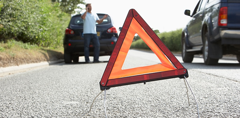 car hazard sign after accident