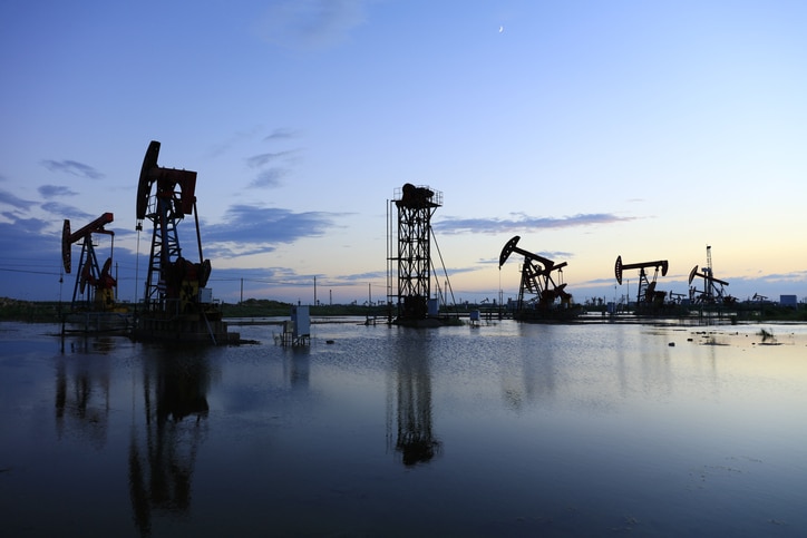 Oil fields in the evening