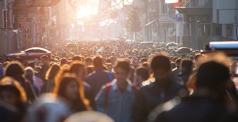 many pedestrians in city